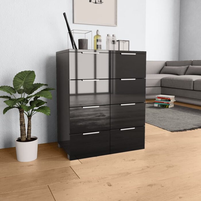 Buffet Noir brillant 60x35x80 cm Bois d'ingénierie – Image 1
