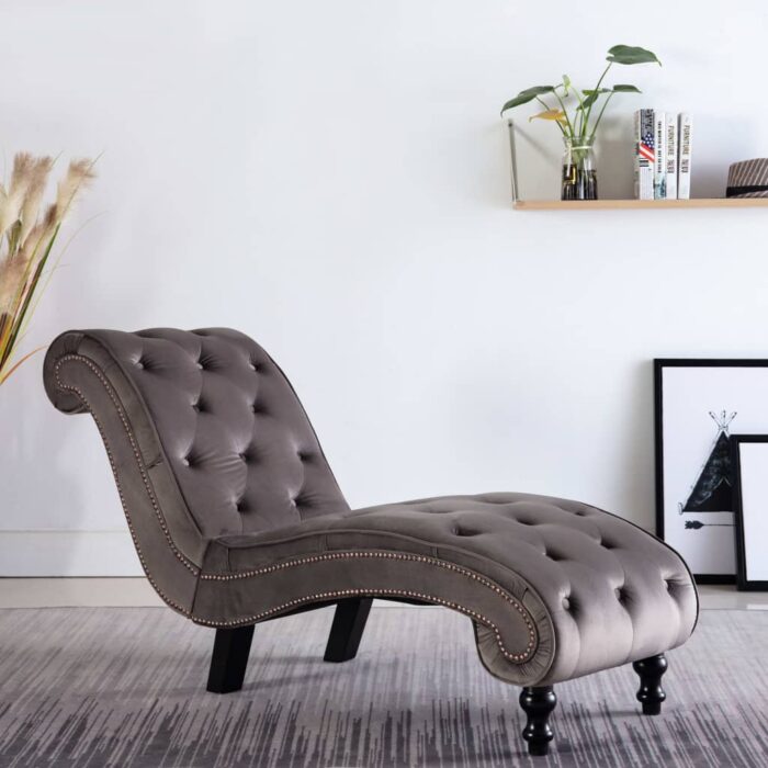 Chaise longue Velours Gris – Image 1