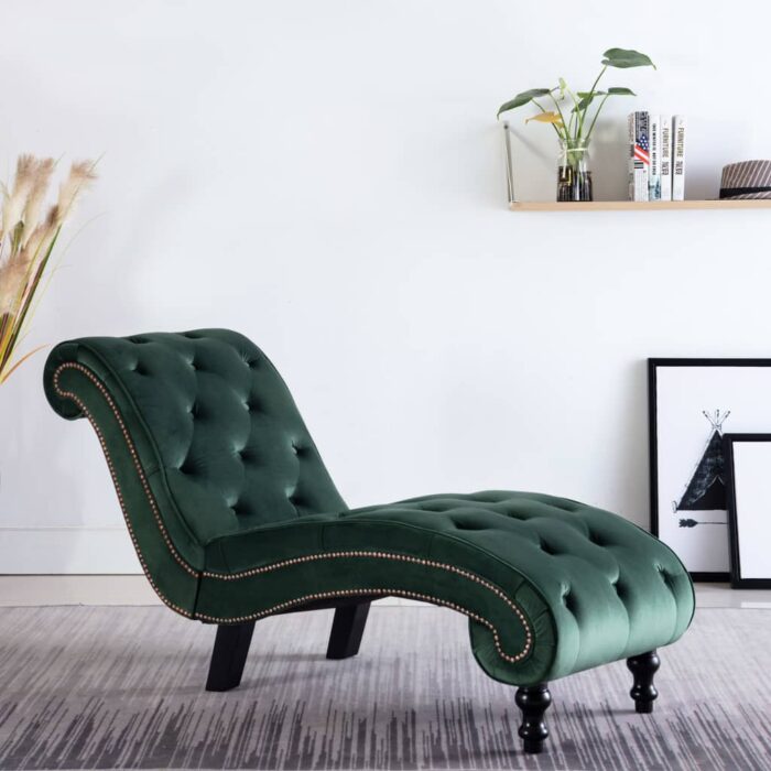 Chaise longue Velours Vert – Image 1