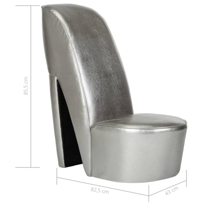 Chaise en forme de chaussure à talon haut argenté similicuir – Image 6
