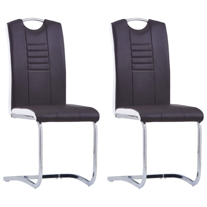 Chaises à manger cantilever lot de 2 marron similicuir – Image 1