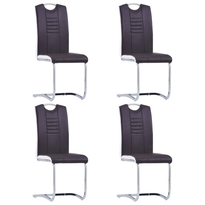 Chaises à manger cantilever lot de 4 marron similicuir – Image 1