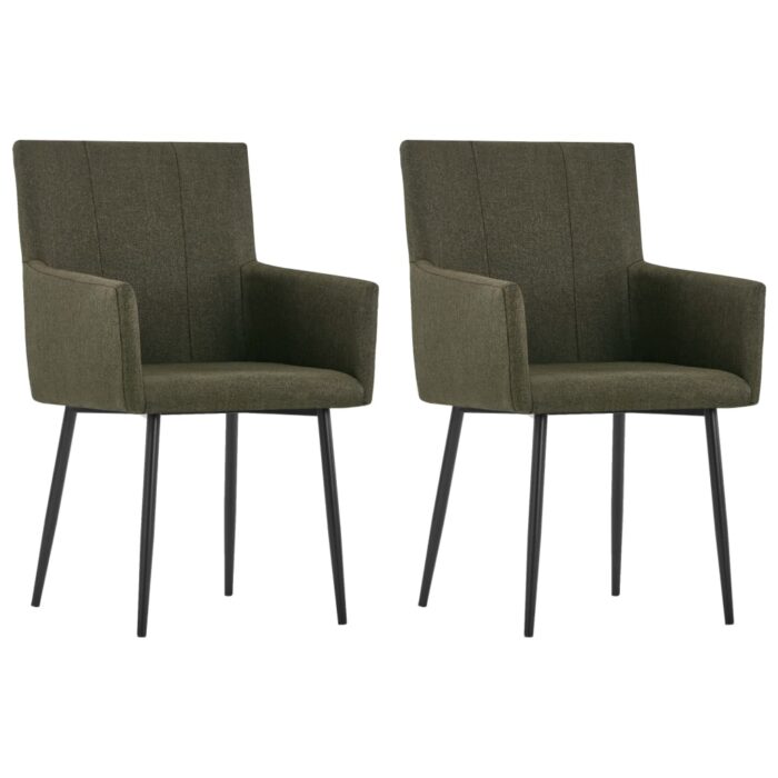 Chaises à manger avec accoudoirs lot de 2 marron tissu – Image 1