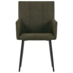 Chaises à manger avec accoudoirs lot de 2 marron tissu – Image 2