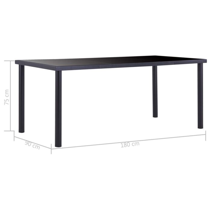 Table à manger Noir 180x90x75 cm Verre trempé – Image 4