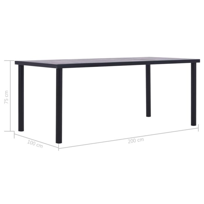 Table à manger Noir et gris béton 200x100x75 cm MDF – Image 4