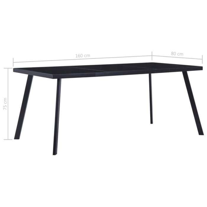 Table à manger Noir 160x80x75 cm Verre trempé – Image 4