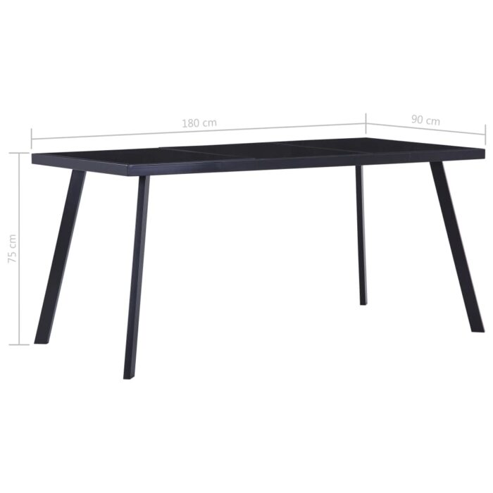 Table à manger Noir 180x90x75 cm Verre trempé – Image 4
