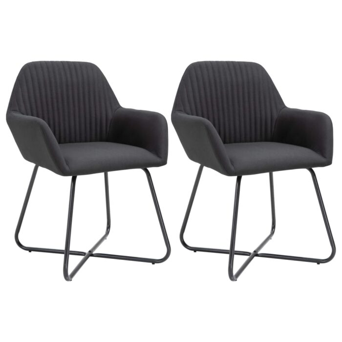 Chaises à manger lot de 2 noir tissu – Image 1