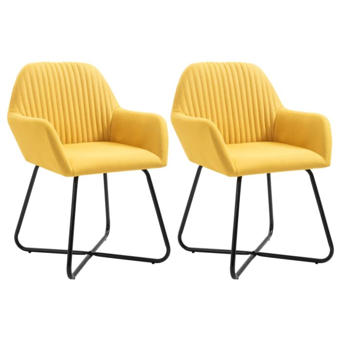 Chaises à manger lot de 2 jaune tissu – Image 1
