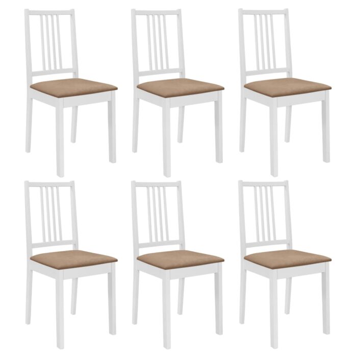 Chaises à manger avec coussins lot de 6 blanc bois solide – Image 1