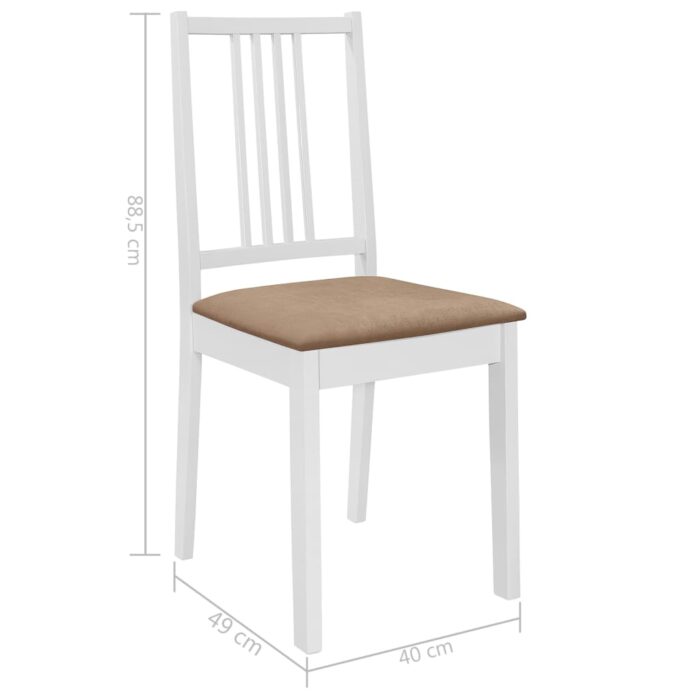 Chaises à manger avec coussins lot de 6 blanc bois solide – Image 6