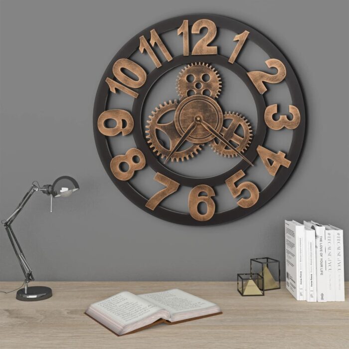 Horloge murale Métal 58 cm Doré et noir – Image 1