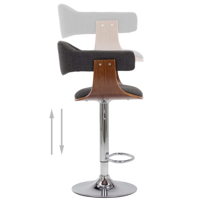 Tabourets de bar lot de 2 gris bois courbé et tissu – Image 6