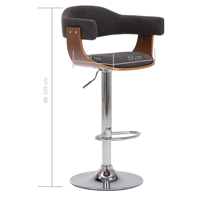 Tabourets de bar lot de 2 gris bois courbé et tissu – Image 7
