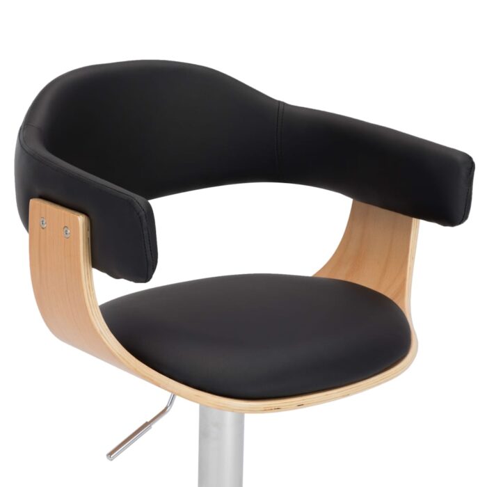 Tabourets de bar lot de 2 noir bois courbé et similicuir – Image 4