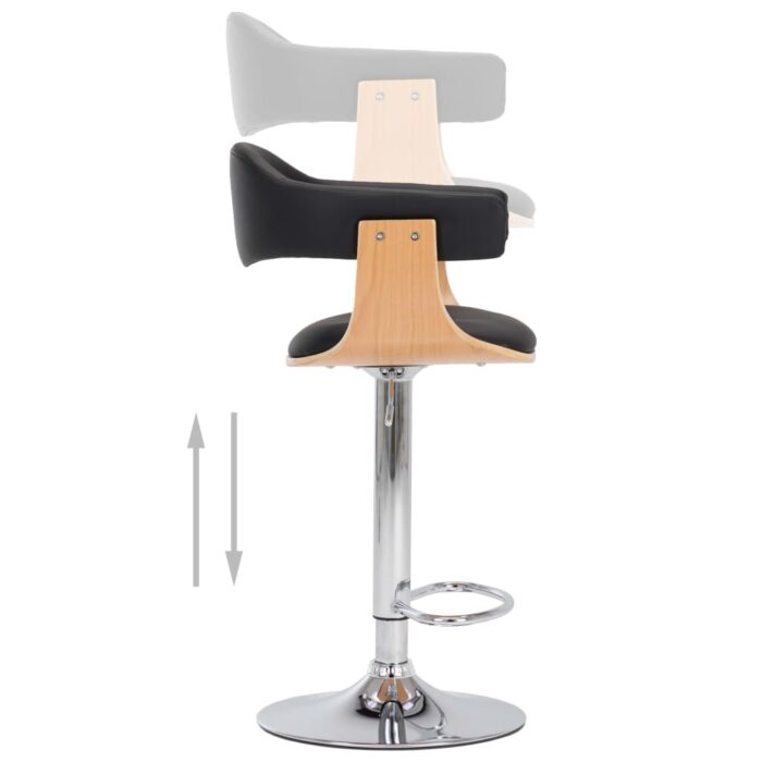 Tabourets de bar lot de 2 noir bois courbé et similicuir – Image 6