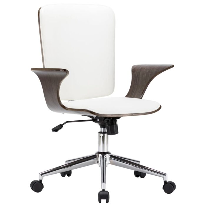 Chaise pivotante de bureau Blanc Similicuir et bois courbé – Image 1