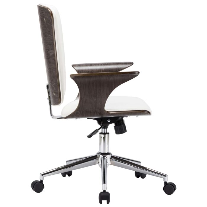 Chaise pivotante de bureau Blanc Similicuir et bois courbé – Image 2
