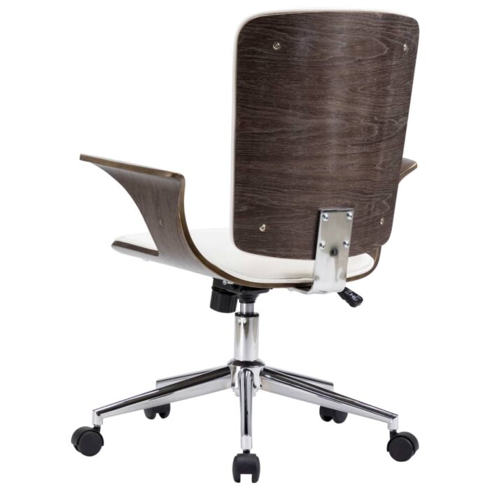 Chaise pivotante de bureau Blanc Similicuir et bois courbé – Image 3