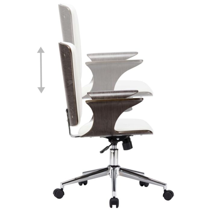Chaise pivotante de bureau Blanc Similicuir et bois courbé – Image 4