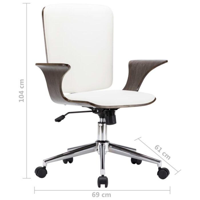 Chaise pivotante de bureau Blanc Similicuir et bois courbé – Image 6