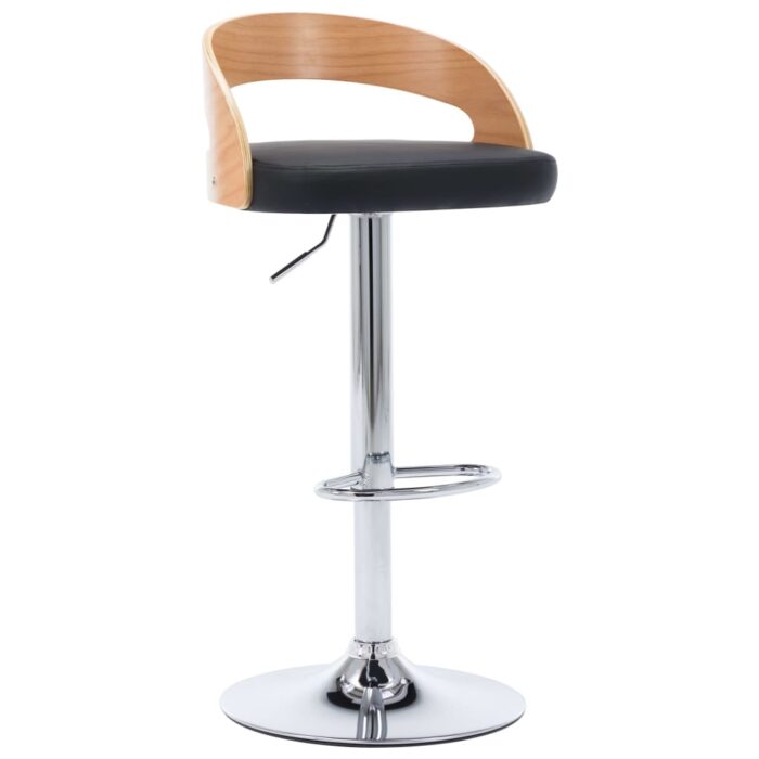 Tabourets de bar lot de 2 noir similicuir et bois courbé – Image 2
