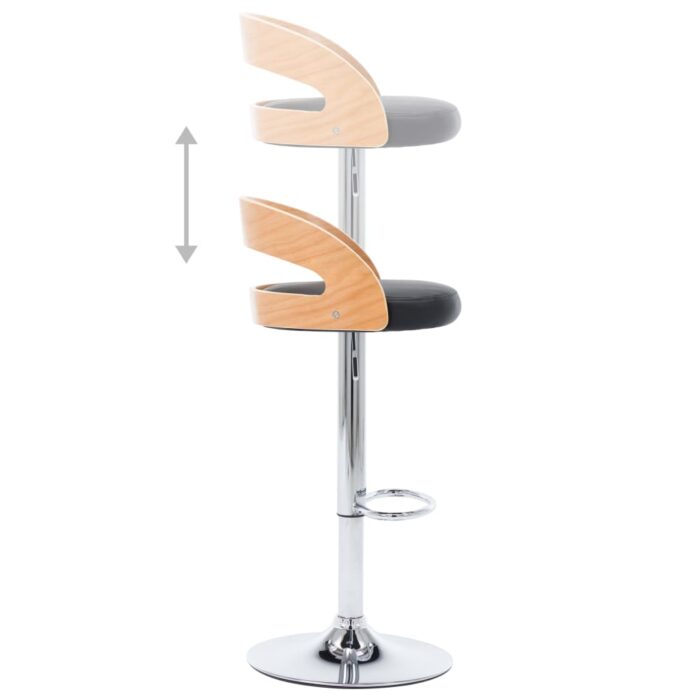 Tabourets de bar lot de 2 noir similicuir et bois courbé – Image 5