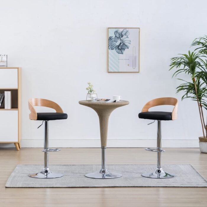 Tabourets de bar lot de 2 noir similicuir et bois courbé – Image 1