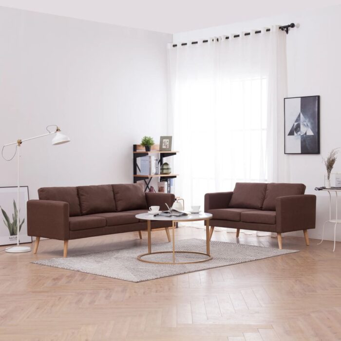 Ensemble de canapé 2 pcs tissu marron – Image 1