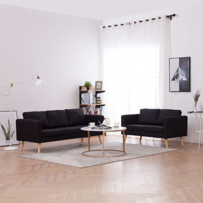Ensemble de canapé 2 pcs tissu noir – Image 1