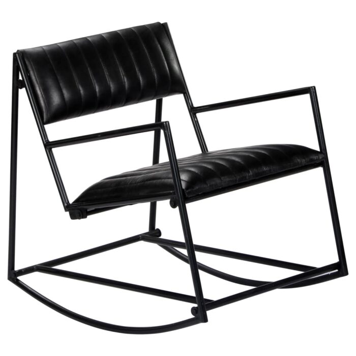 Chaise à bascule Noir Cuir véritable – Image 1