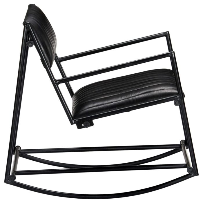 Chaise à bascule Noir Cuir véritable – Image 3