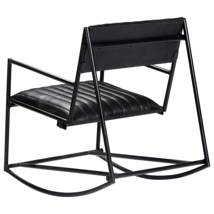 Chaise à bascule Noir Cuir véritable – Image 4