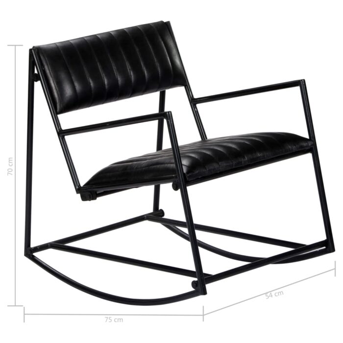 Chaise à bascule Noir Cuir véritable – Image 7