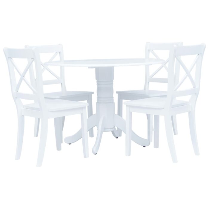 Ensemble de salle à manger 5 pcs Bois d'hévéa Blanc – Image 1