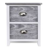 Table de chevet Gris et blanc 38x28x45 cm Bois de Paulownia – Image 2