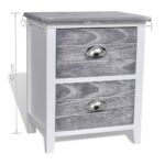 Table de chevet Gris et blanc 38x28x45 cm Bois de Paulownia – Image 3