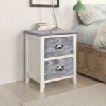 Table de chevet Gris et blanc 38x28x45 cm Bois de Paulownia