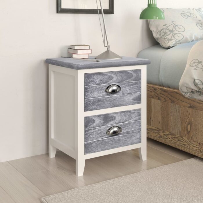 VXL8719883668154_m_en_hd_1.jpg Table de chevet Gris et blanc 38x28x45 cm Bois de Paulownia – Image 1