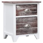 Table de chevet Marron et blanc 38x28x45 cm Bois de Paulownia