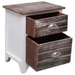 Table de chevet Marron et blanc 38x28x45 cm Bois de Paulownia – Image 2