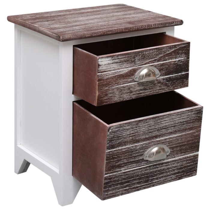 Table de chevet Marron et blanc 38x28x45 cm Bois de Paulownia – Image 2