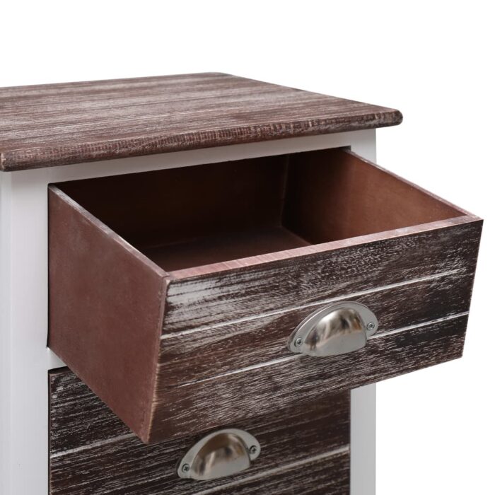 Table de chevet Marron et blanc 38x28x45 cm Bois de Paulownia – Image 4