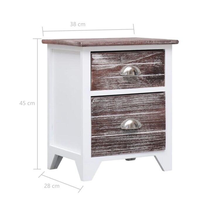 Table de chevet Marron et blanc 38x28x45 cm Bois de Paulownia – Image 5