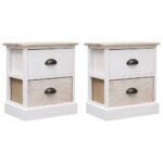 2 pcs Tables de chevet Blanc et naturel 38x28x45 cm Paulownia
