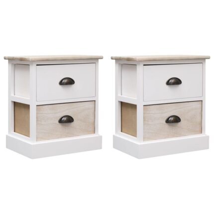 2 pcs Tables de chevet Blanc et naturel 38x28x45 cm Paulownia