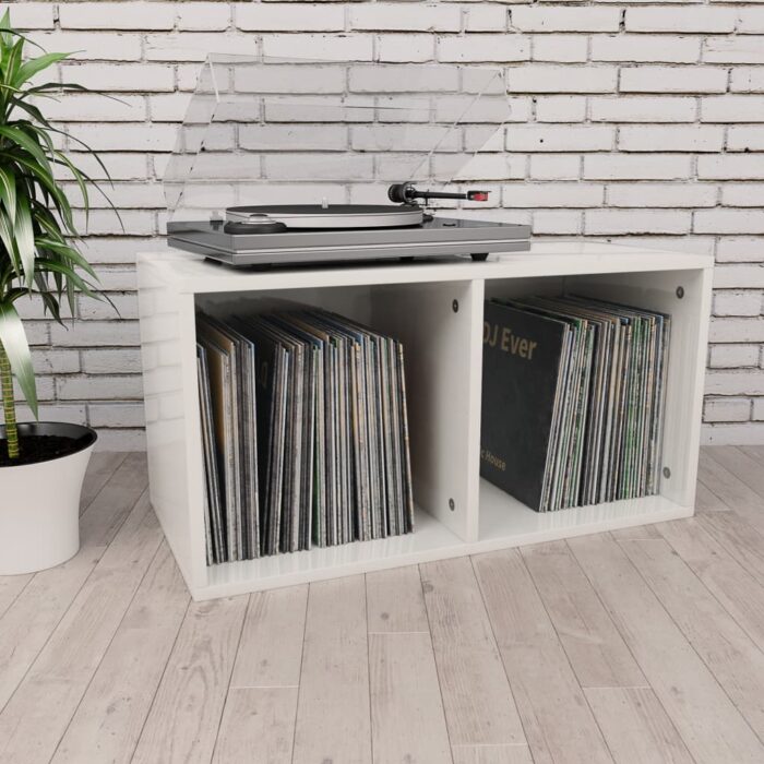 Boîte de rangement de vinyles Blanc brillant 71x34x36 cm – Image 1