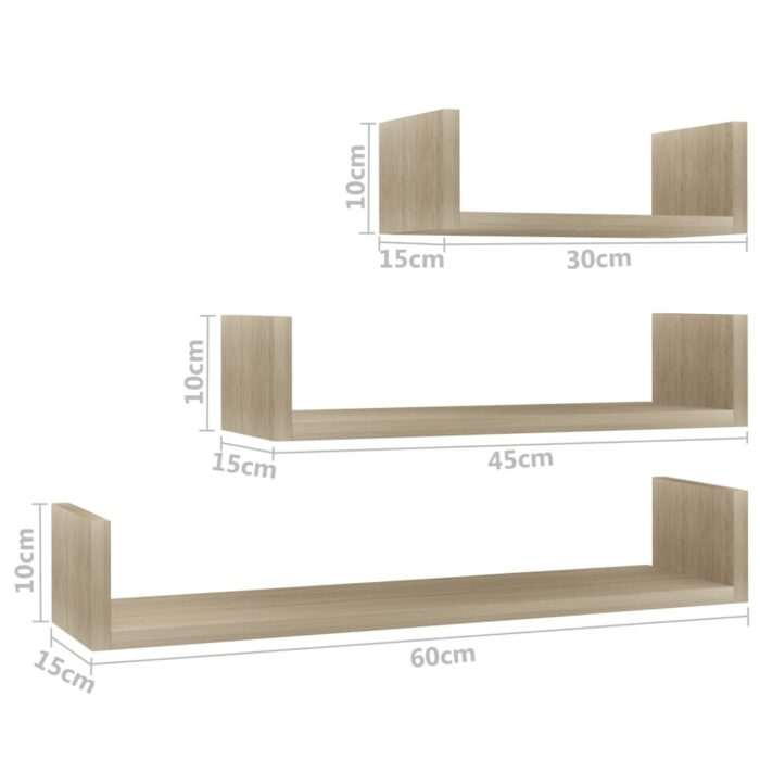 Étagères murales 3 pcs Chêne sonoma Bois d'ingénierie – Image 4