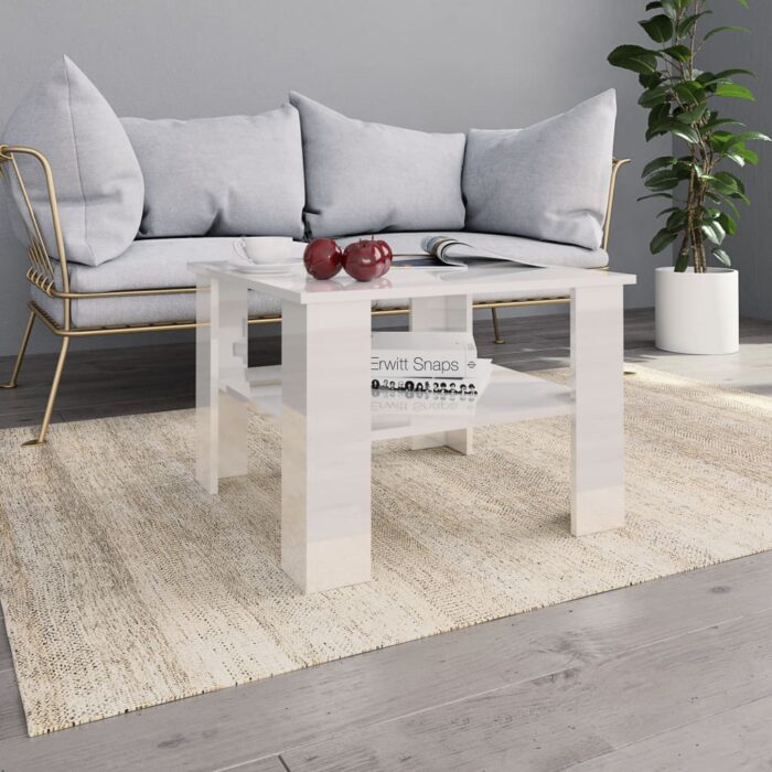Table basse Blanc brillant 60x60x42 cm Bois d’ingénierie – Image 1